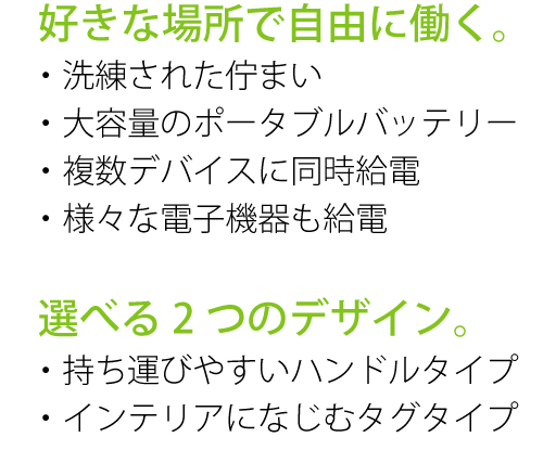 好きな場所で自由に働く。選べる2つのデザイン。